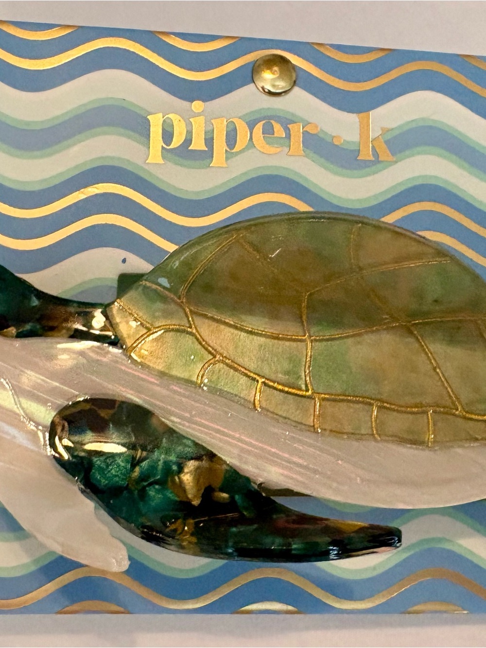 Piper K Green & Gold Sea Turtle Marbled Hair Claw Clip Beach Cruise Summer NWT